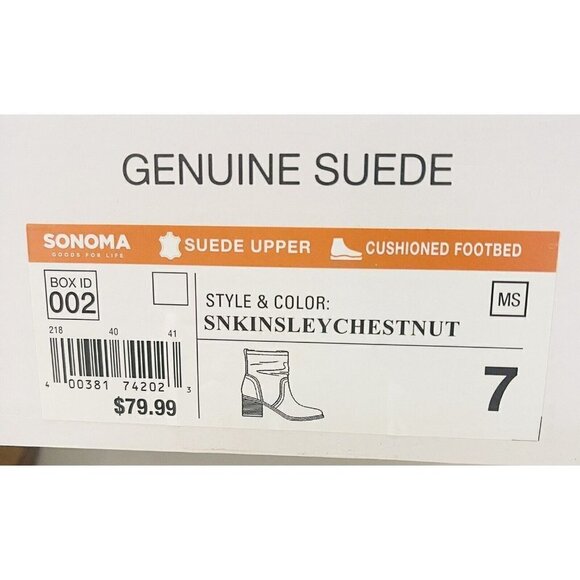 Sonoma Women’s Genuine Suede Brown Ankle Boots Size 7 Chestnut SNKINSLEY Leather - Picture 8 of 8